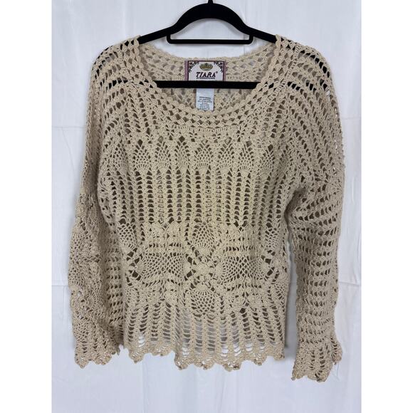 Vintage Tiara Crochet Sweater Y2K Boho Festival Knit Pullover Top M Cottage - Picture 1 of 10